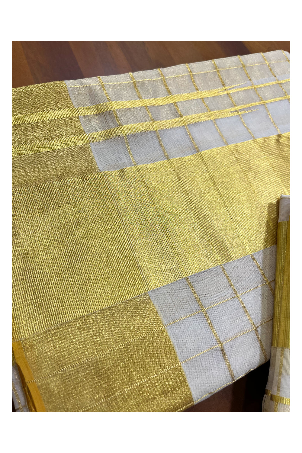 Southloom Super Premium Balaramapuram Handloom Unakkupaavu Cotton Check Design Wedding Pudava Set Mundu (Double)