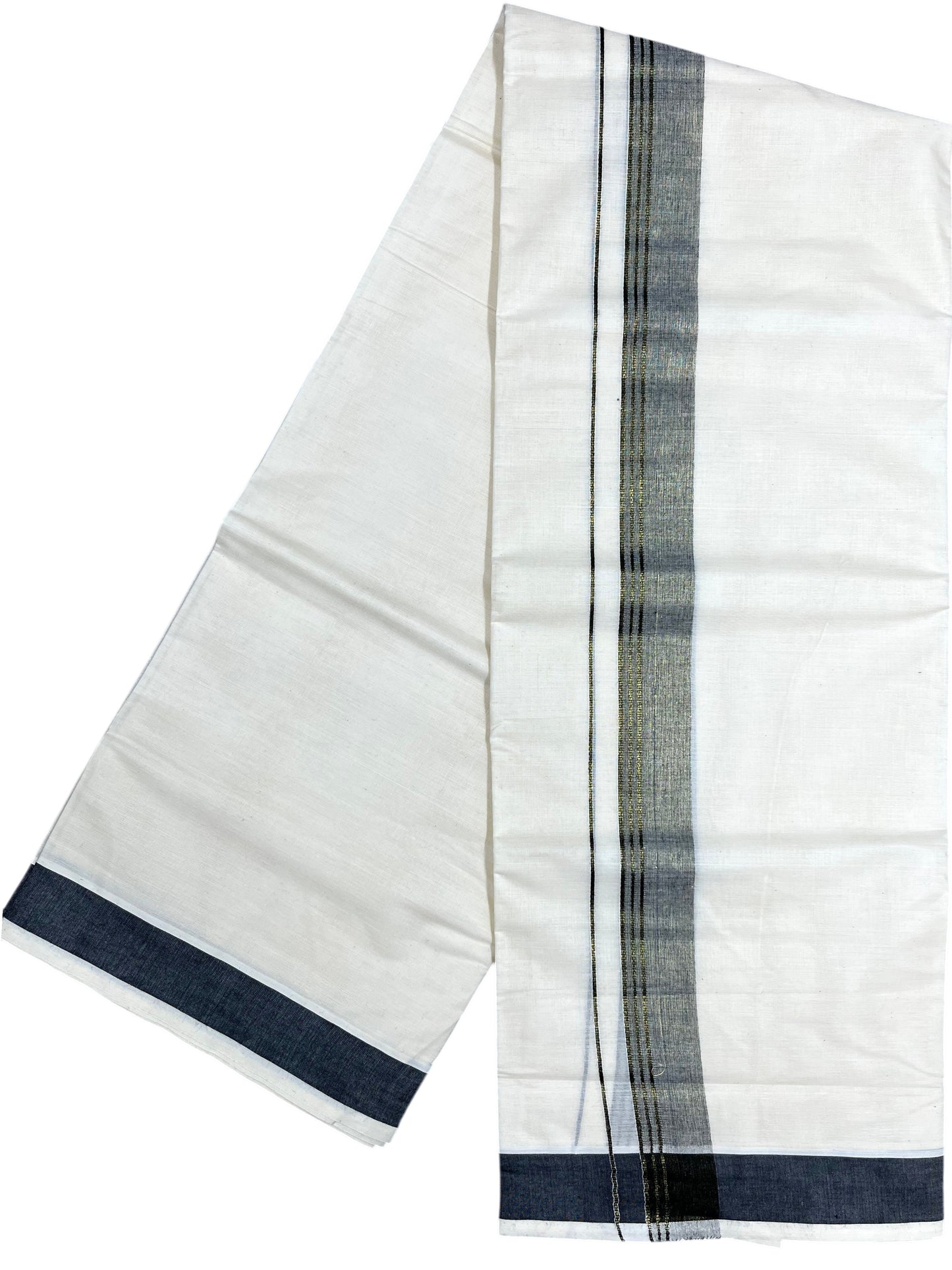 Southloom Pure Cotton Mundu with Gray Border (South Indian Kerala Dhoti)