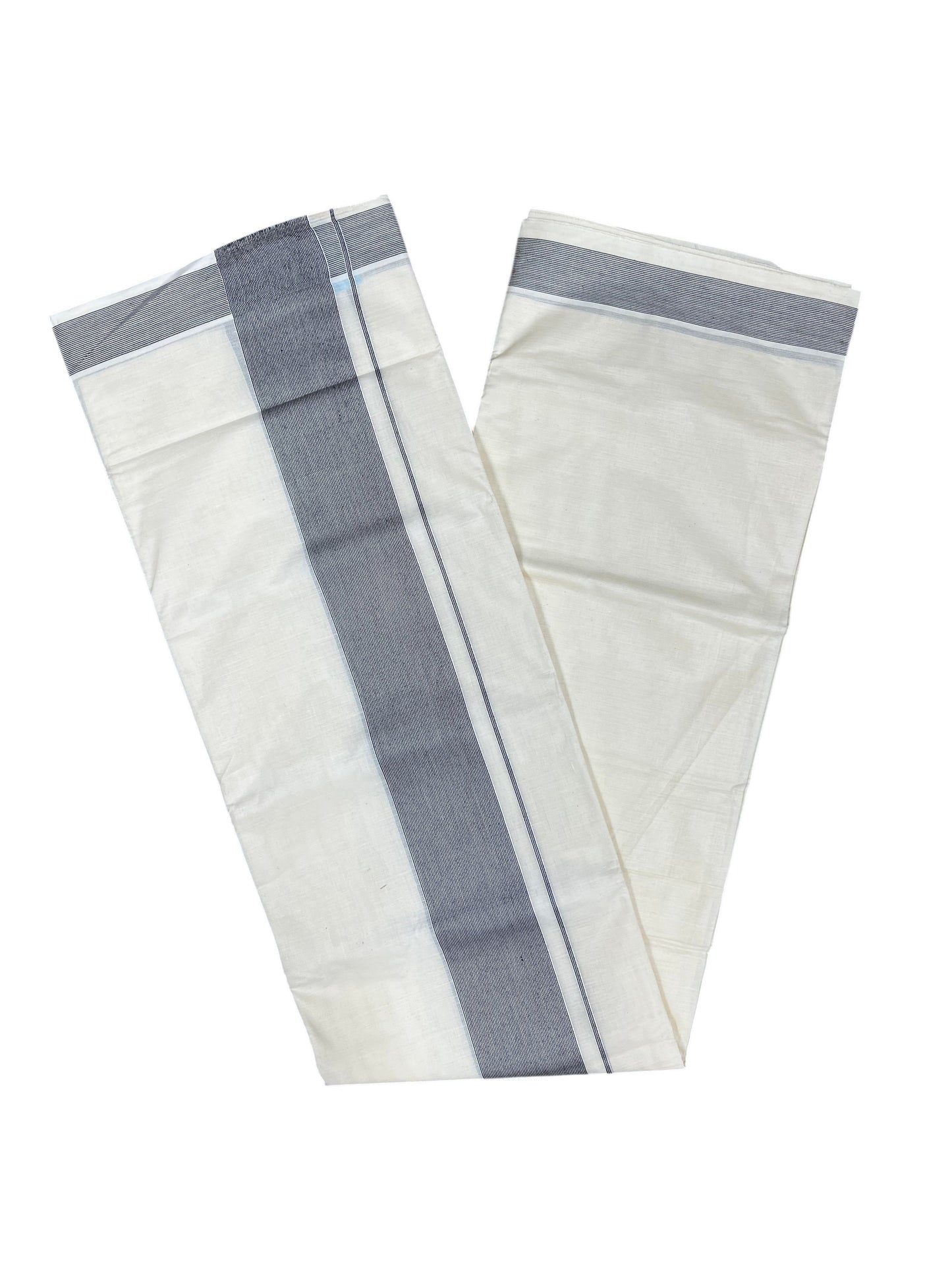 Southloom Kerala Pure Cotton Double Mundu with Black Lines Border (South Indian Kerala Dhoti)