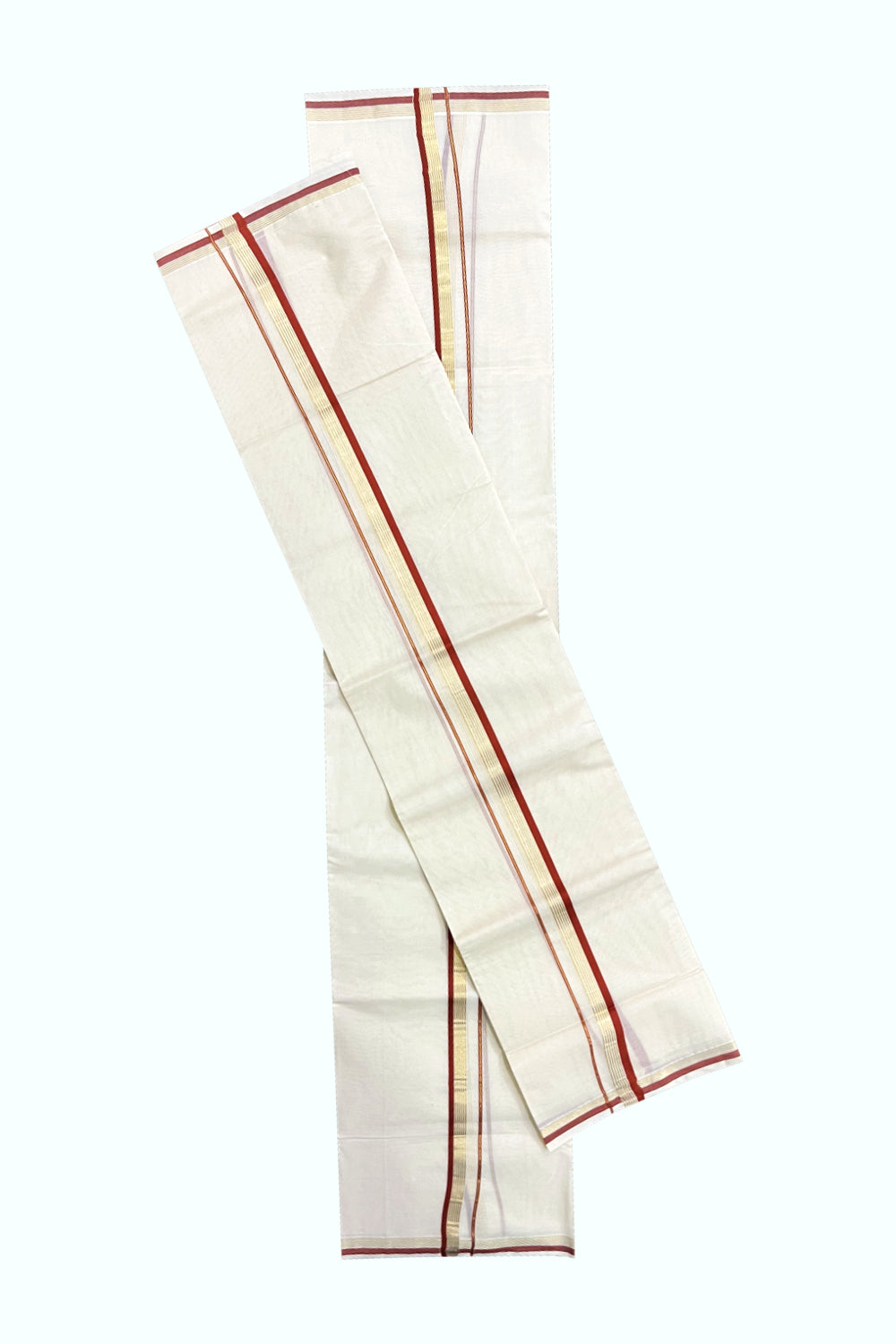 Kerala Pure Cotton Single Set Mundu (Mundum Neriyathum) with Brick Red and Kasavu Border - 2.80Mtrs (Onam 2024 Collection)