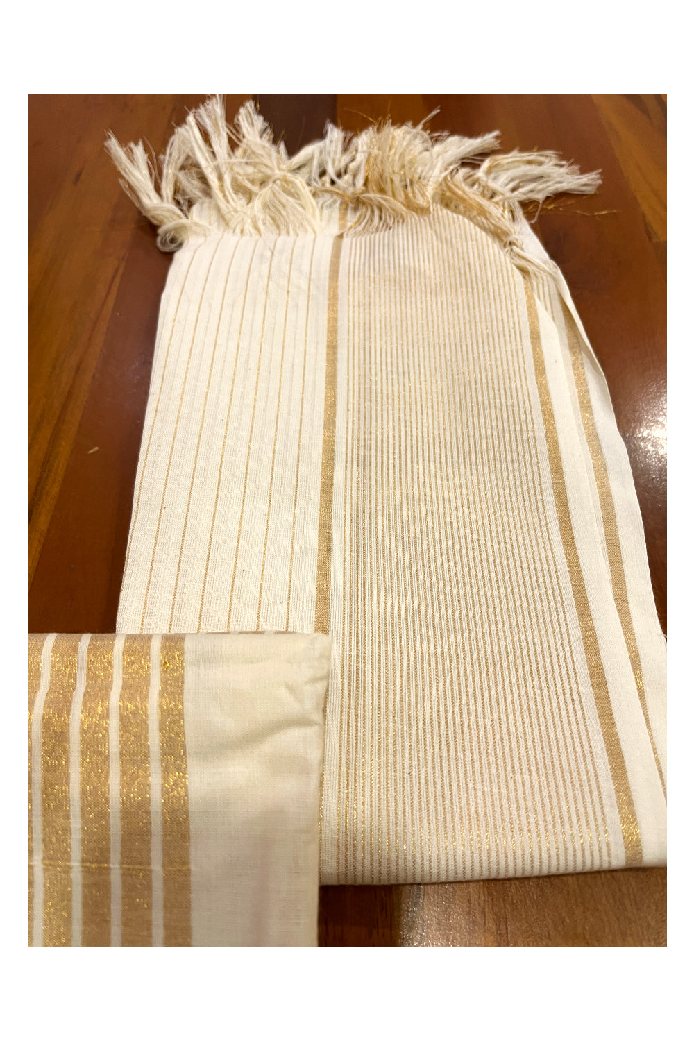 Kerala Cotton Churidar Salwar Material with Kasavu Stripes on Body (include Shawl / Dupatta)