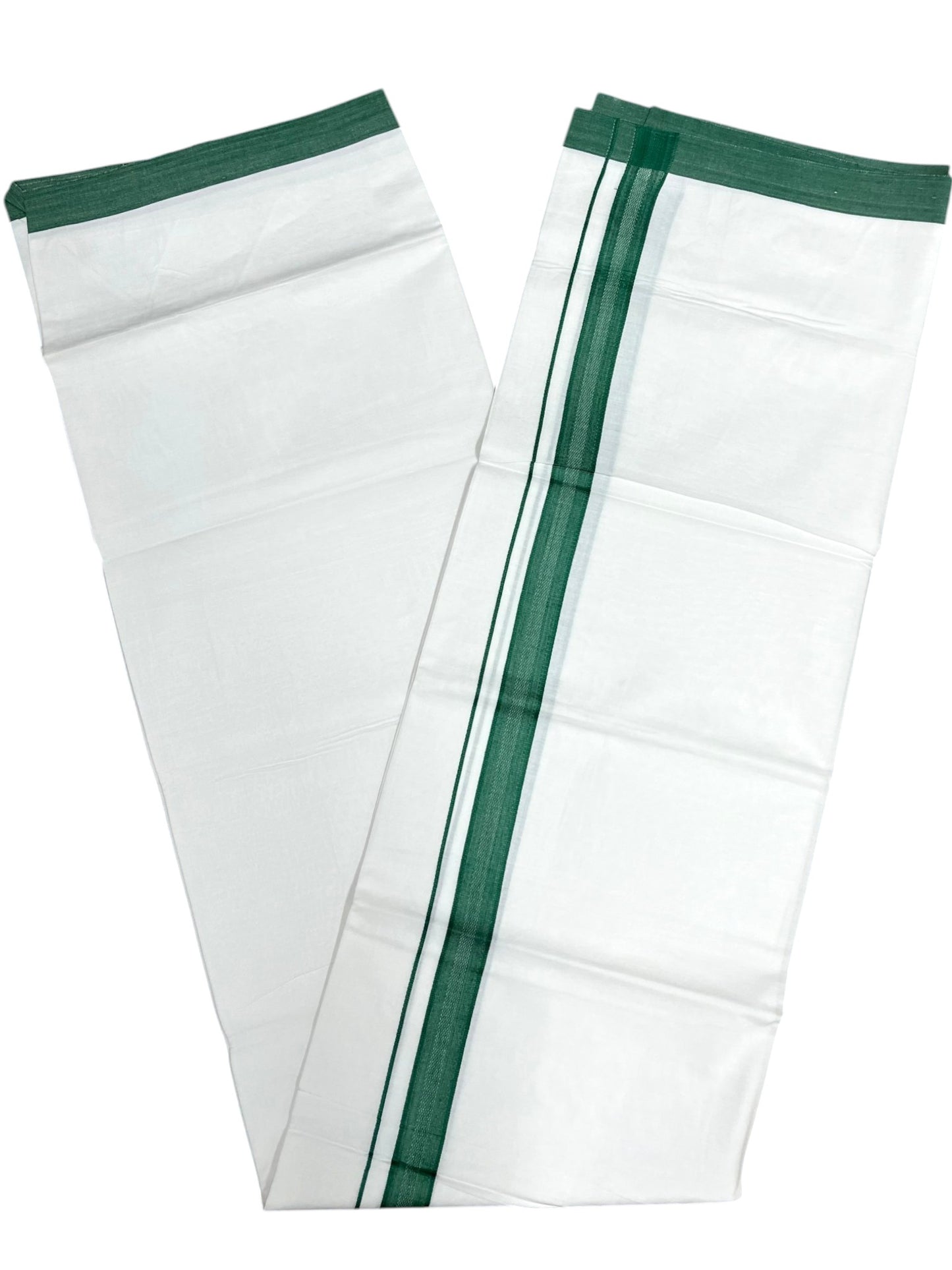 Southloom Pure White Cotton Mundu with Green Border (South Indian Kerala Dhoti)