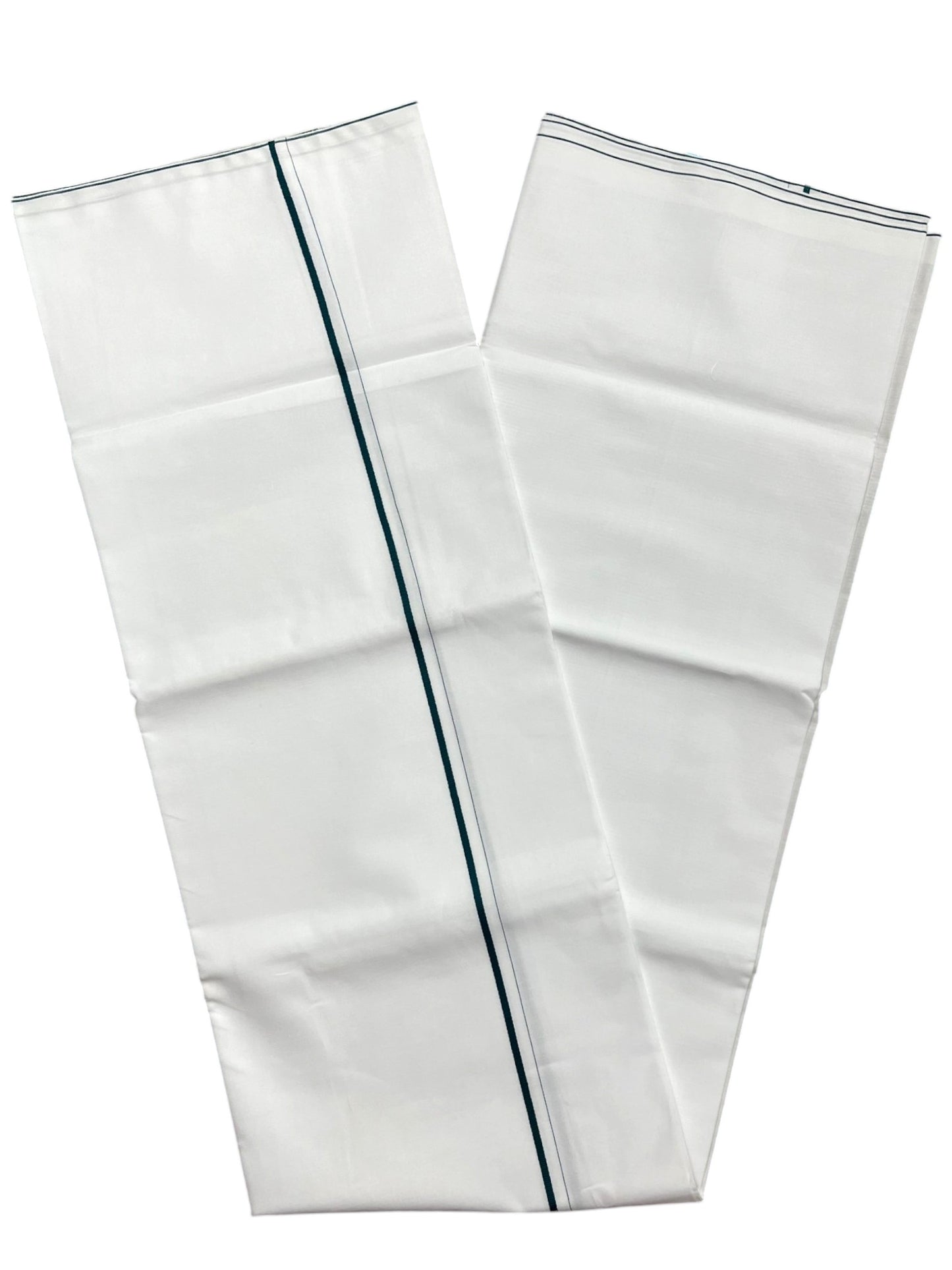 Southloom Pure White Cotton Single Eerkkil Kara Mundu with Peacock Green Border (South Indian Kerala Dhoti)