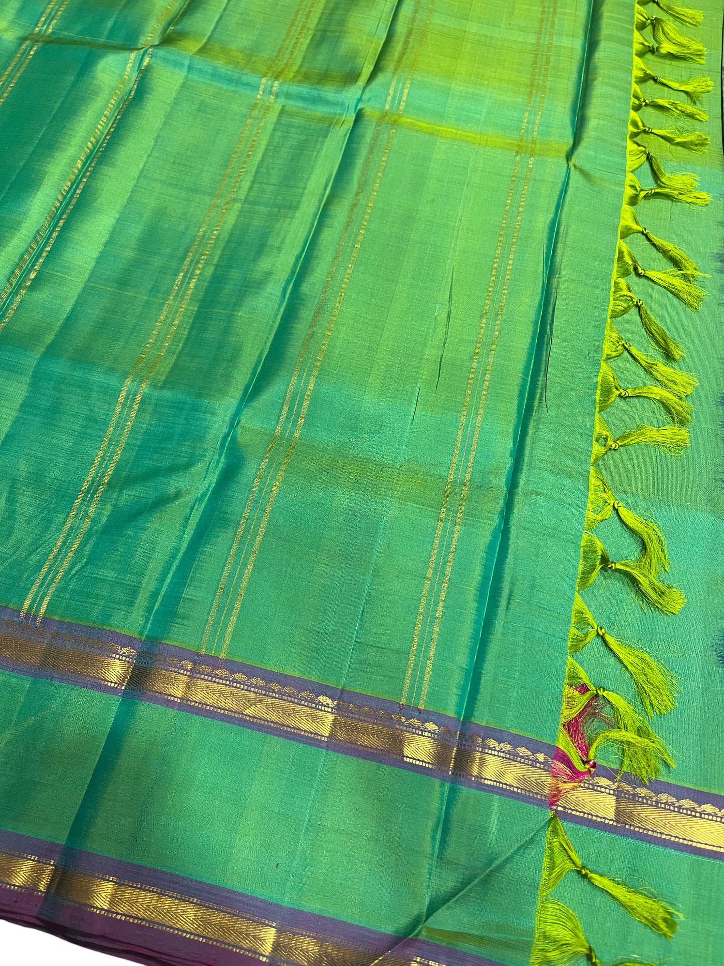 Southloom Pure Handloom Bridal Kanchipuram Silk Saree with Korvai Work (Blue & Green)