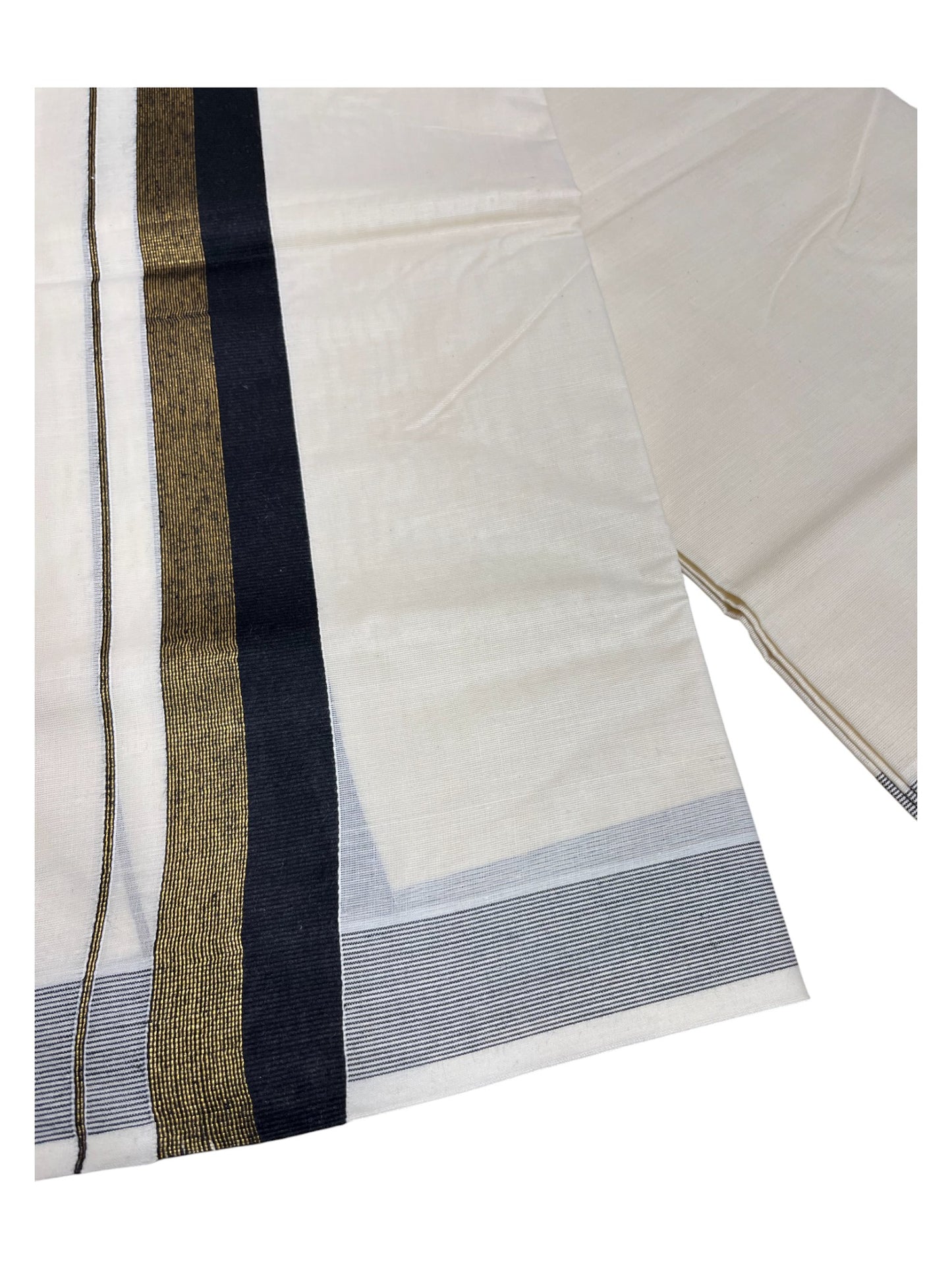 Southloom Pure Cotton Double Mundu With Gold Kasavu &  Black Border (South Indian Kerala Dhoti)
