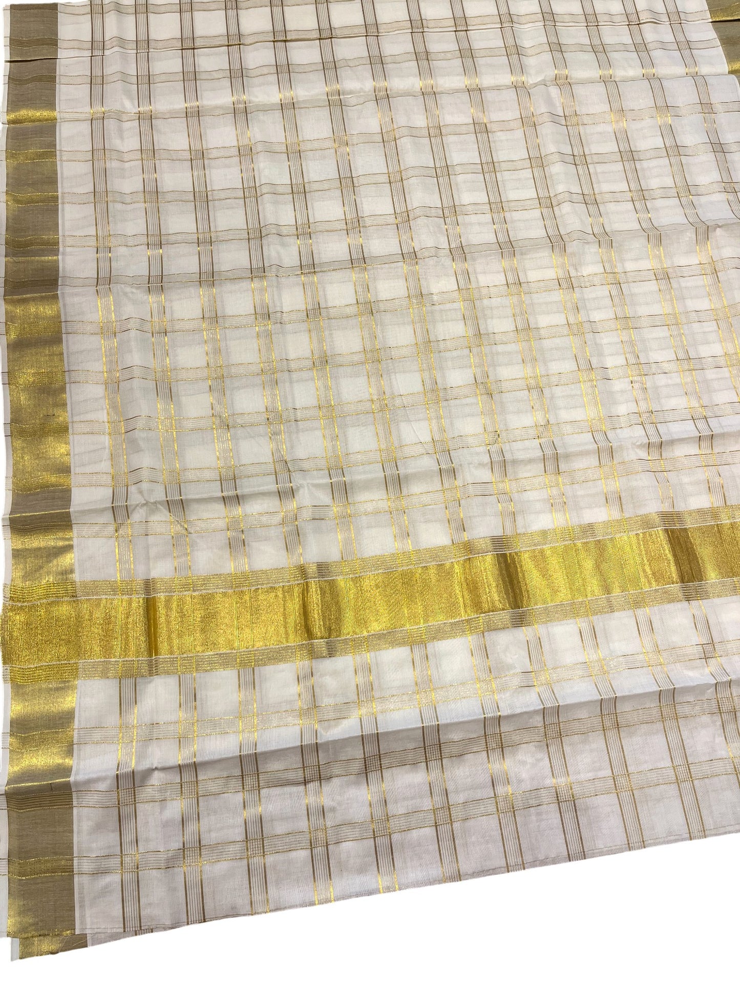 Southloom Pure Cotton Kerala Kasavu Check Saree