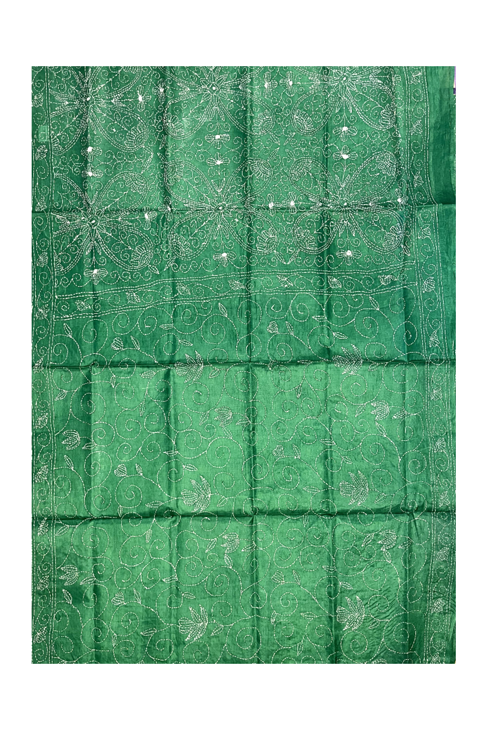 Southloom Kantha Thread Work Designer Green Saree