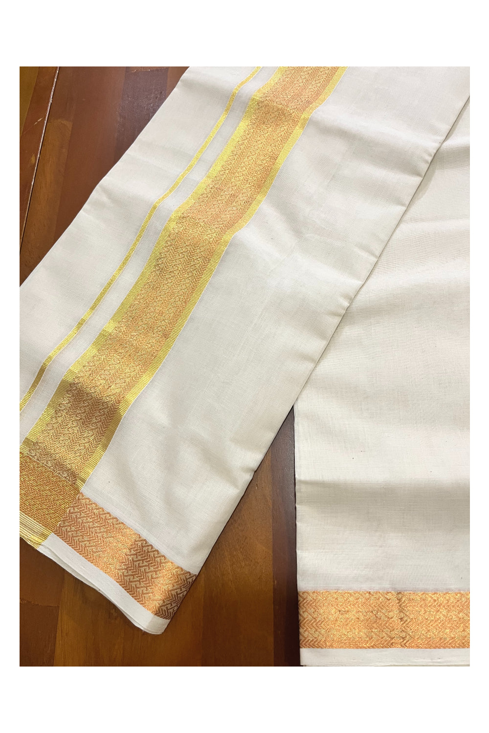 Southloom Super Premium Balaramapuram Unakkupaavu Handloom Double Wedding Mundu with Copper and Golden Kasavu Woven Border (Vishu 2024 Collection)