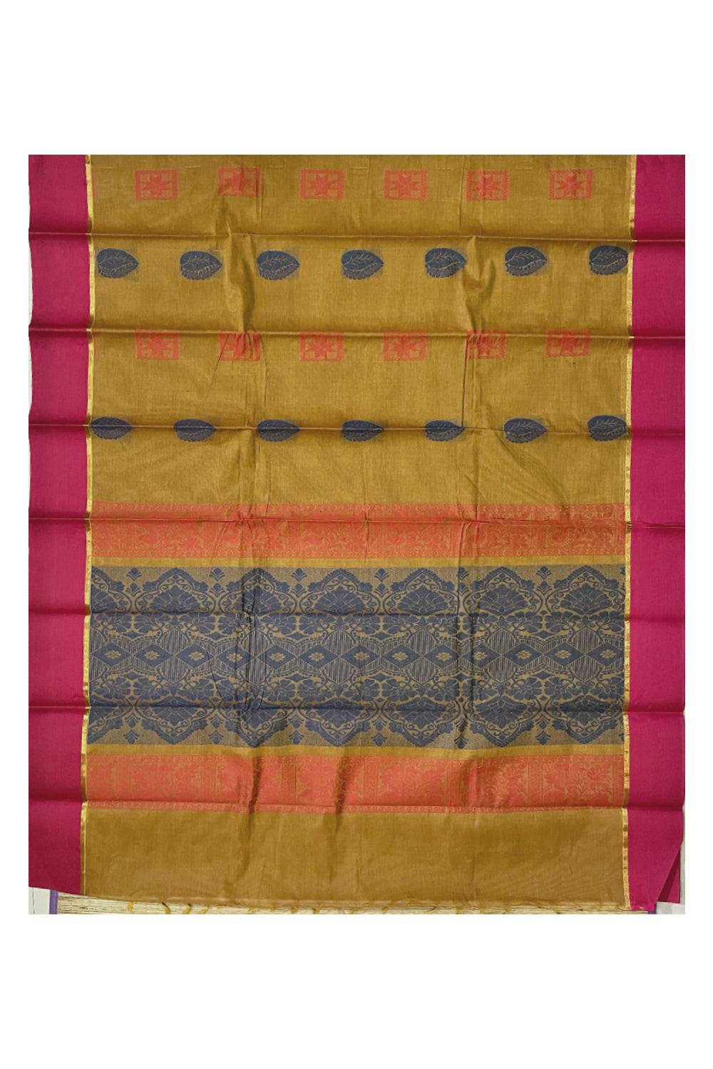 Southloom Cotton Mustard Yellow Saree with Woven Butta Works on Body and Pallu