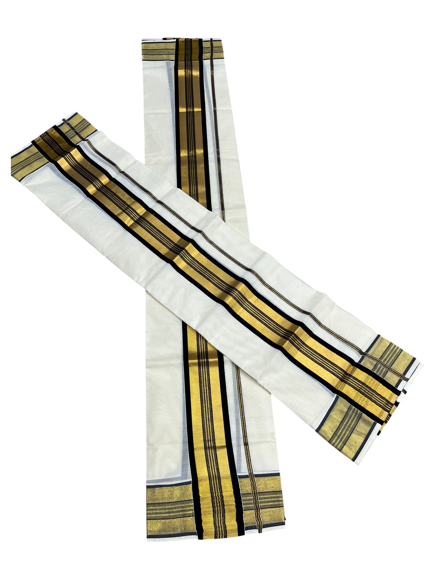 Southloom Pure Cotton Kerala  Set Mundu (Mundum Neriyathum) Single with Black and Kasavu Border 2.80 Mtrs SLKK SL522