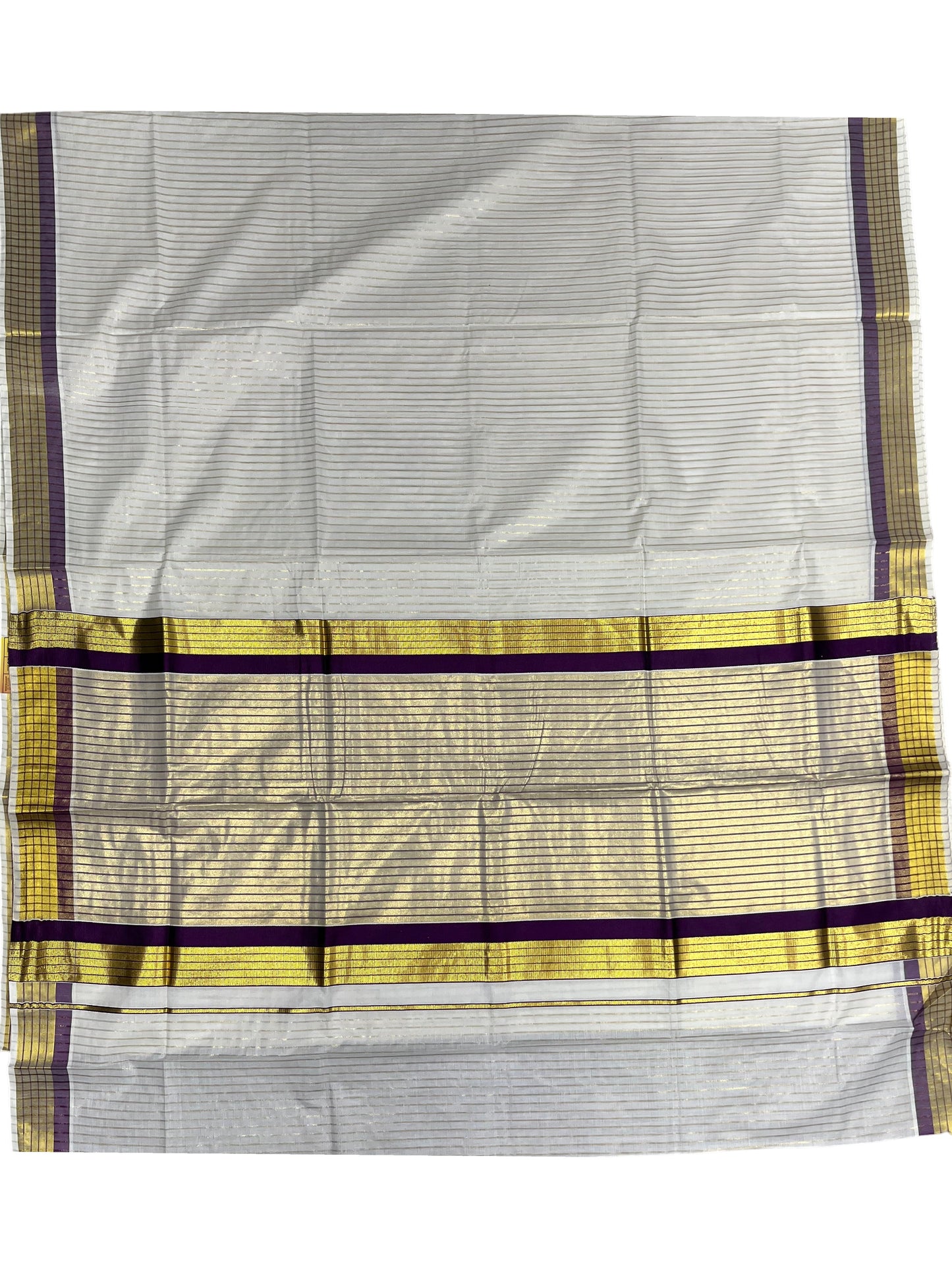Southloom Kerala Pure Cotton Saree with Stripes on Body and Borders in  Purple SL334