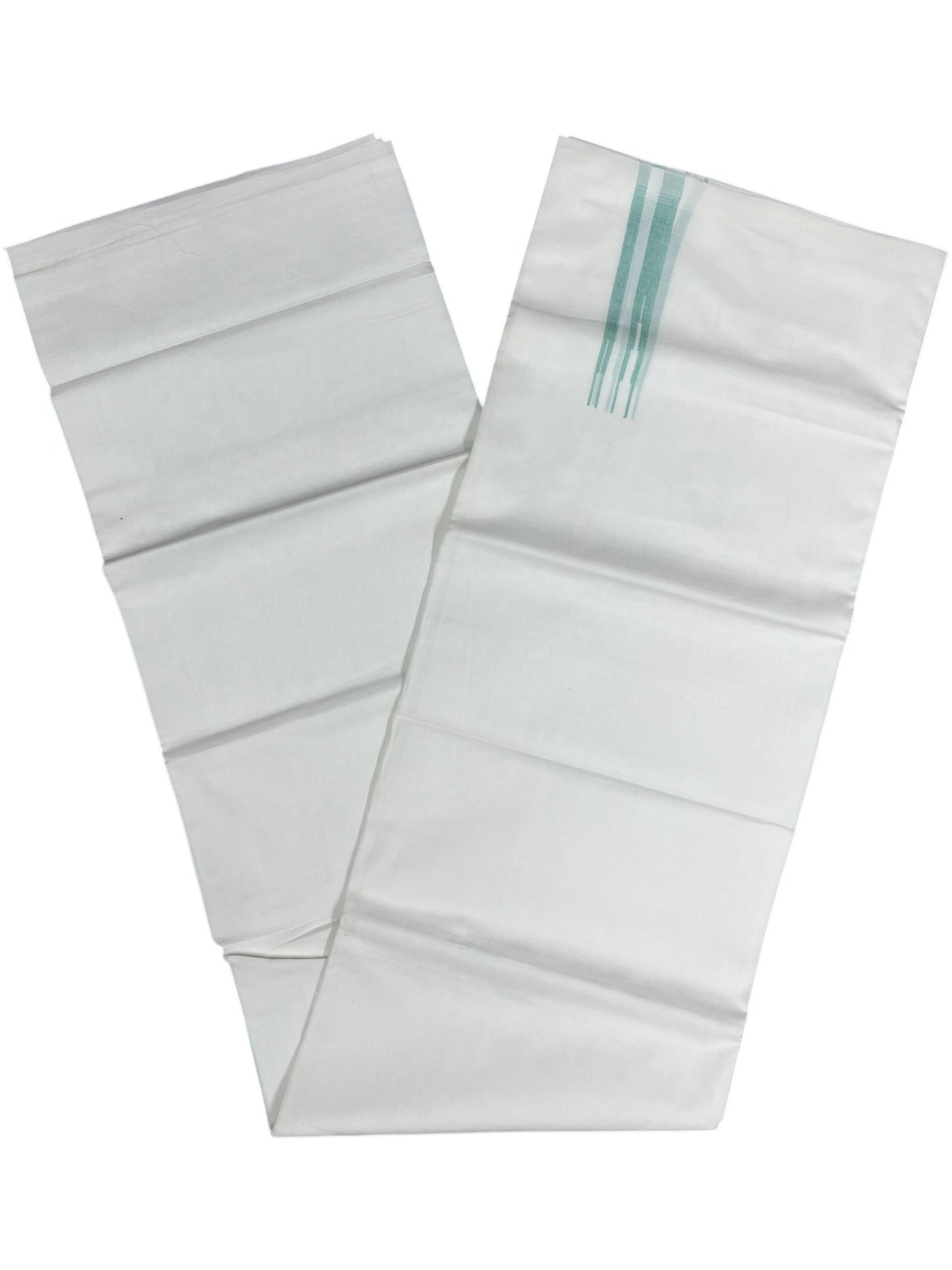 Southloom Pure White Cotton Double Mundu with Turquoise Chuttikara (South Indian Dhoti)