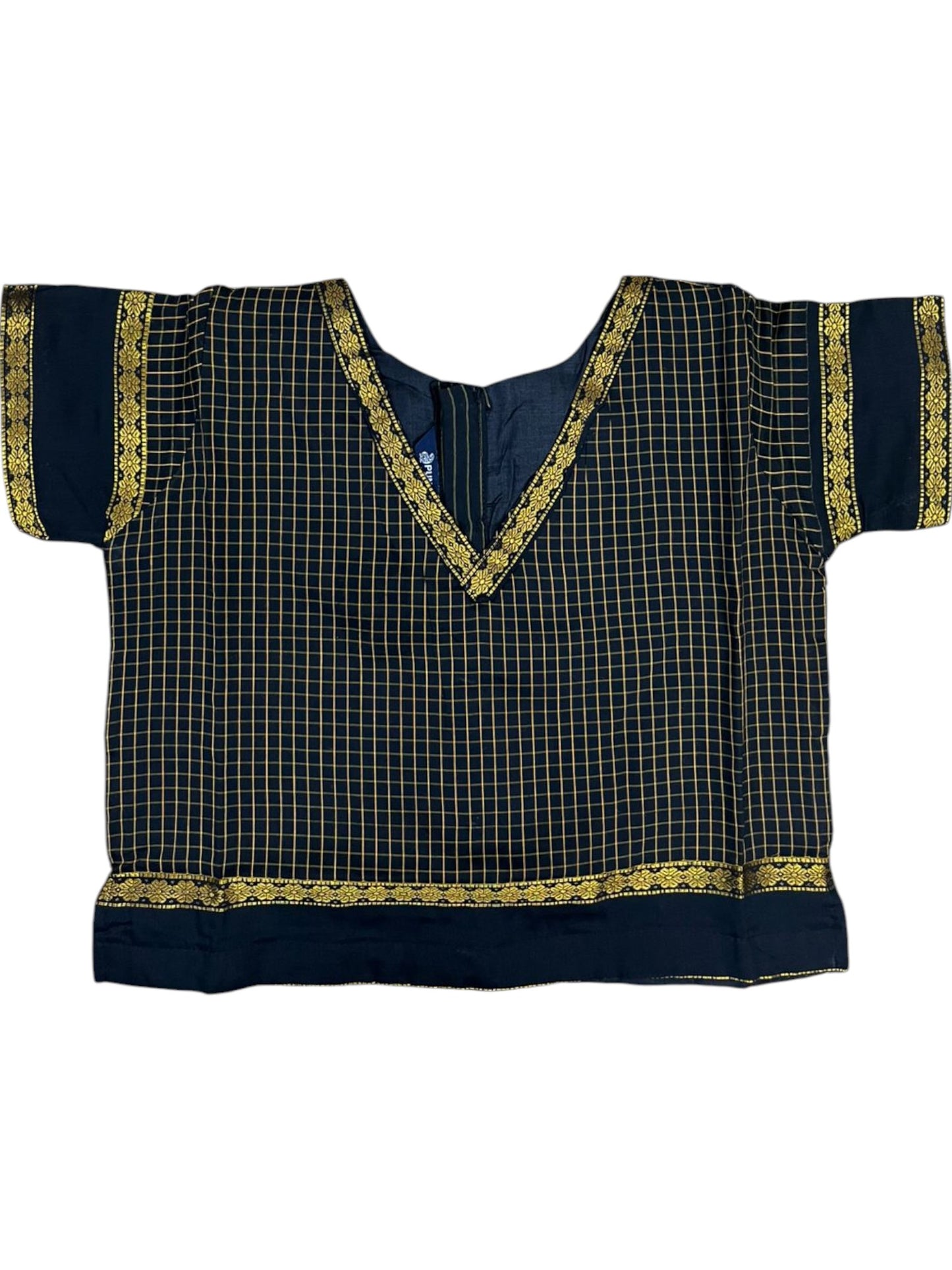Southloom Kerala Cotton Kasavu Pavada Blouse with for Kids in Black