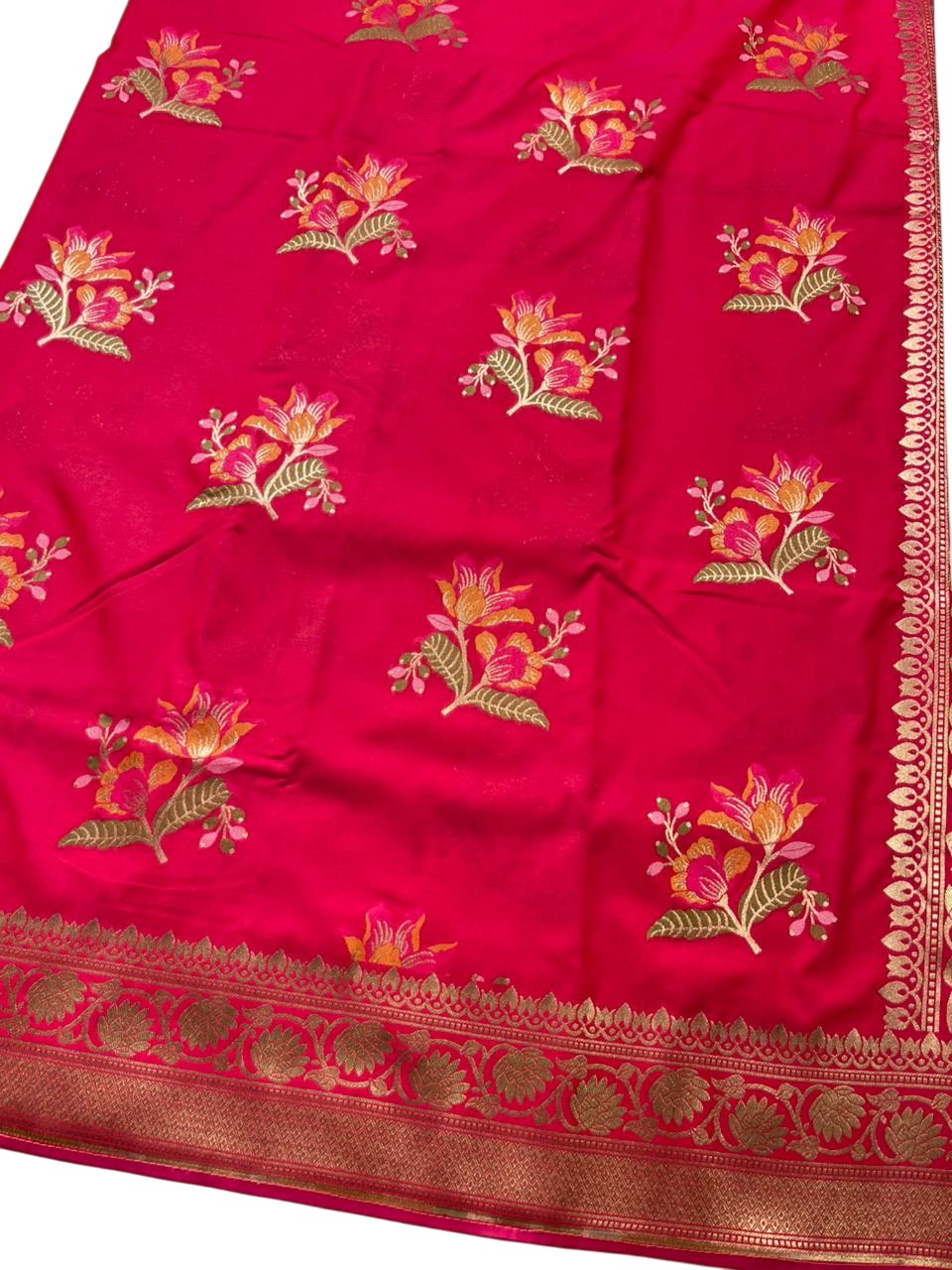 Southloom Pure Banarasi Silk Saree with Woven Work on Body and Borders (Rani Pink)