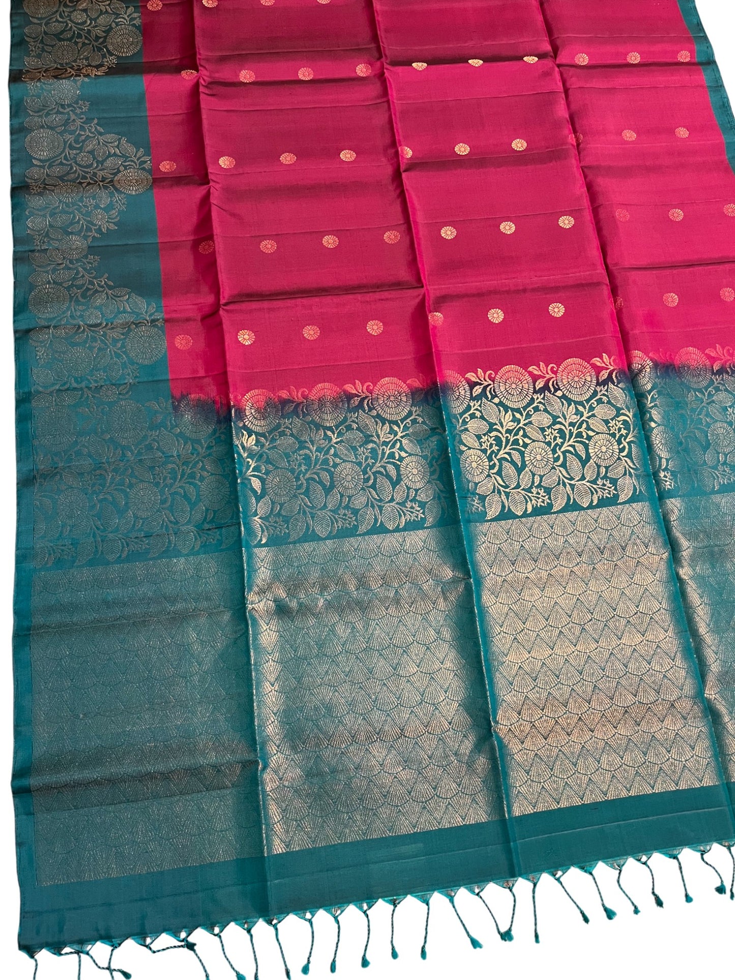 Southloom Pure Handloom Bridal Kanchipuram Silk Saree with Korvai Work (Blue & Purple)