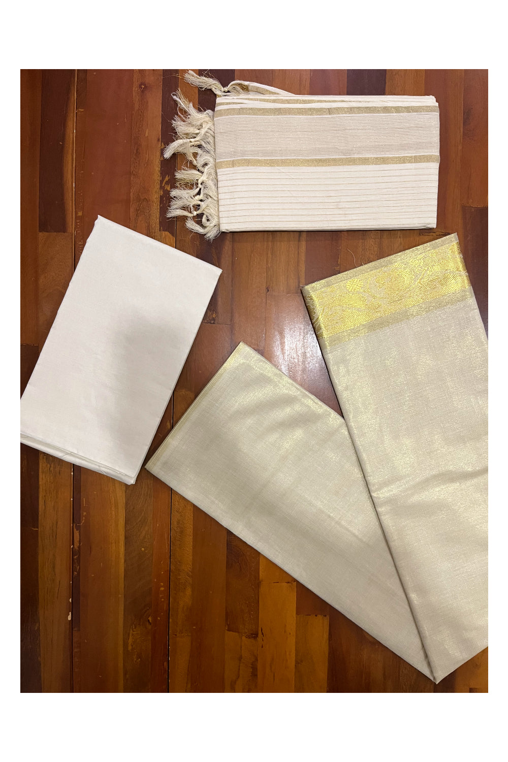 Kerala Tissue Churidar Salwar Material with Kasavu Woven Border (include Shawl / Dupatta)