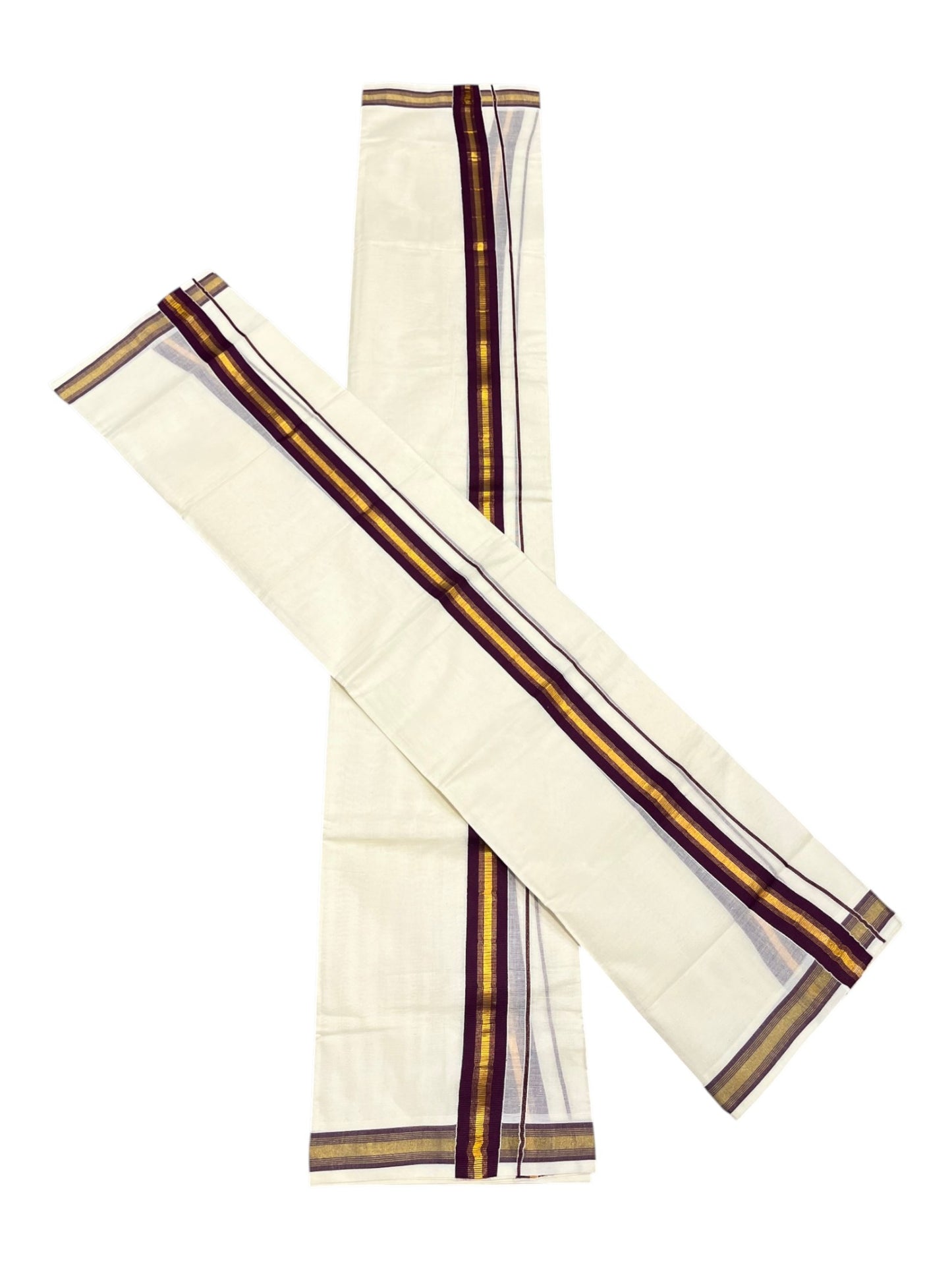 Southloom Kerala Cotton  Single Set Mundu (Mundum Neriyathum) with Kasavu and Purple Border