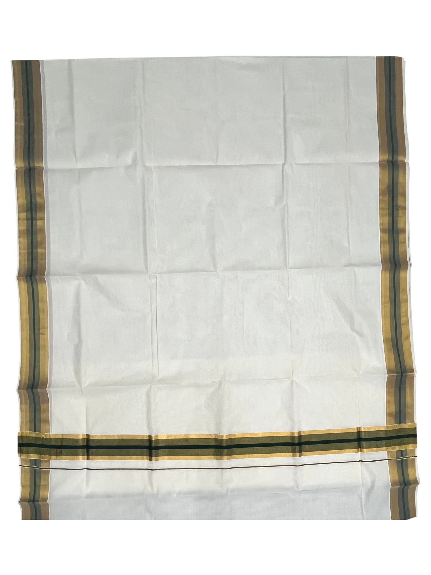 Southloom Pure Cotton Kerala Saree with Kasavu and Dark Green Border