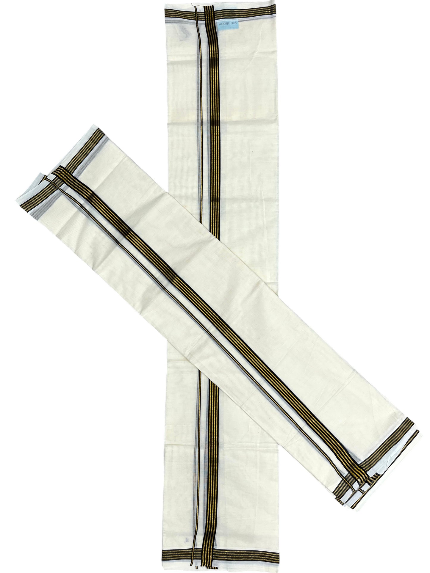 Southloom Pure Cotton Kerala Single Set Mundu (Mundum Neriyathum) with Black Kasavu Border in 2.80 Mtrs