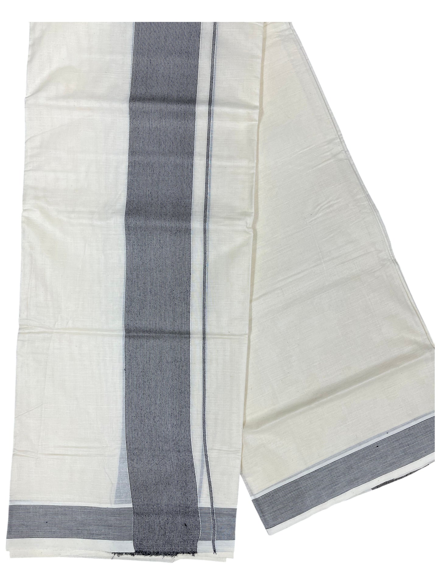 Southloom Kerala Pure Cotton Double Mundu with Black Lines Border (South Indian Kerala Dhoti)