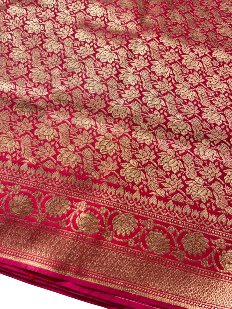 Southloom Pure Banarasi Silk Saree with Woven Work on Body and Borders (Rani Pink)