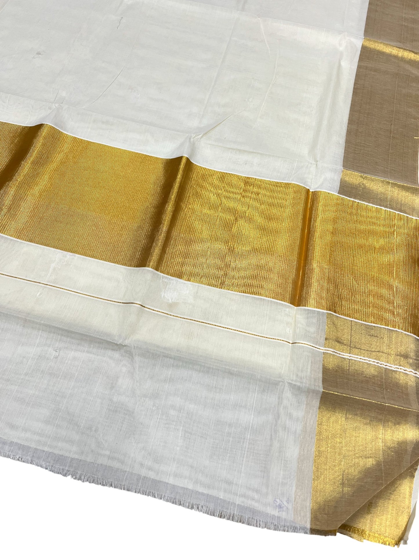 Southloom Pure Cotton Kerala Saree with 8 inch Gold Kasavu Border