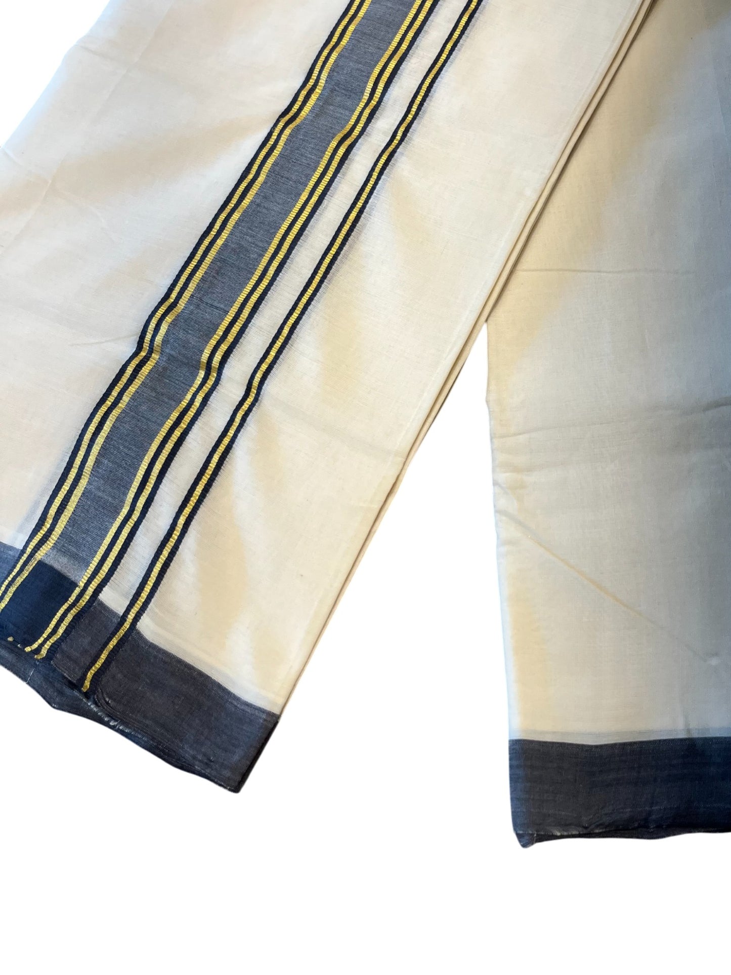 Southloom Premium Handloom Cotton Double Mundu with Gold and Grey Border