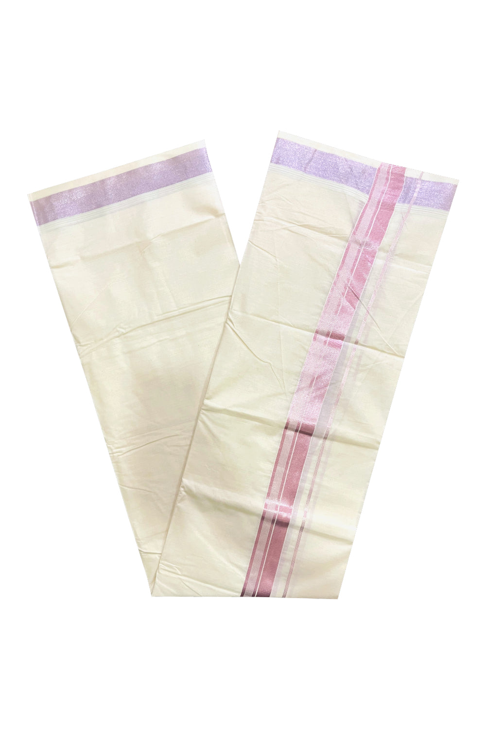 Pure Cotton Kerala Double Mundu with Rose Copper Kasavu Border (South Indian Kerala Dhoti)