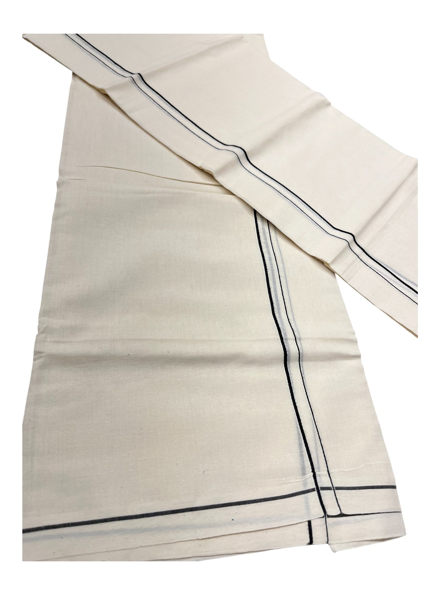 Kerala Cotton Mundum Neriyathum Single (Set Mundu) with Black Eerkkil Kara