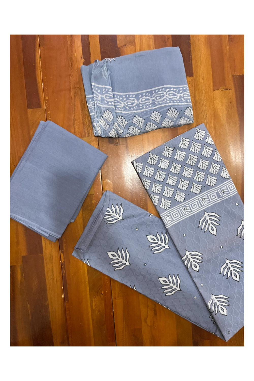 Southloom™ Cotton Bluish Grey Churidar Salwar Suit Material with Floral Prints