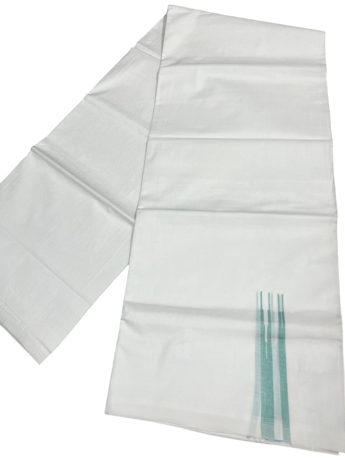 Southloom Pure White Cotton Double Mundu with Turquoise Chuttikara (South Indian Dhoti)