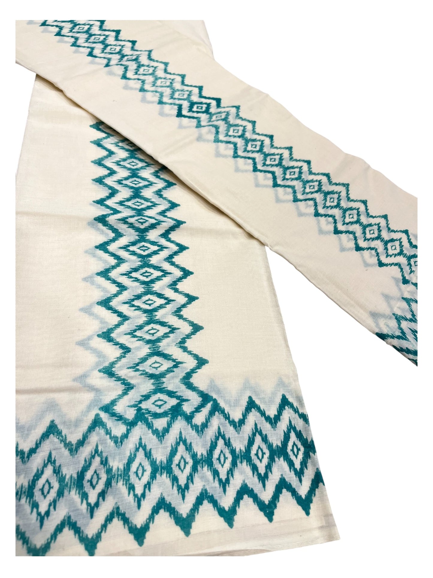 Southloom Ikat Design Green Printed Set Mundu with Blouse Piece 2.80Mtrs