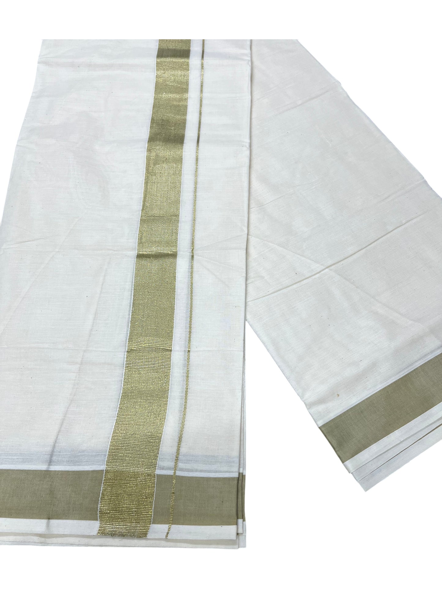 Southloom Pure Cotton Mundu with Gold Border (South Indian Kerala Dhoti)
