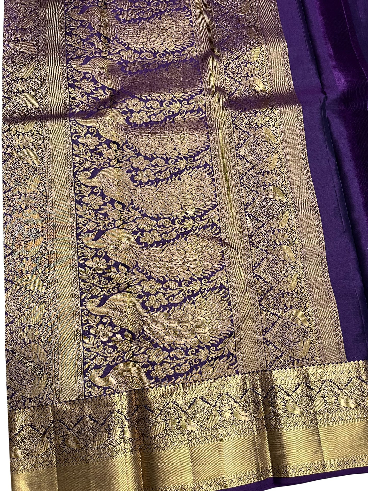 Southloom Pure Handloom Bridal Kanchipuram Silk Saree with Korvai Work (Violet)