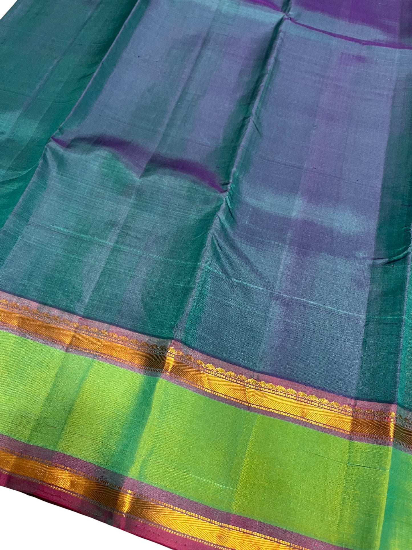 Southloom Pure Handloom Bridal Kanchipuram Silk Saree with Korvai Work (Blue & Green)