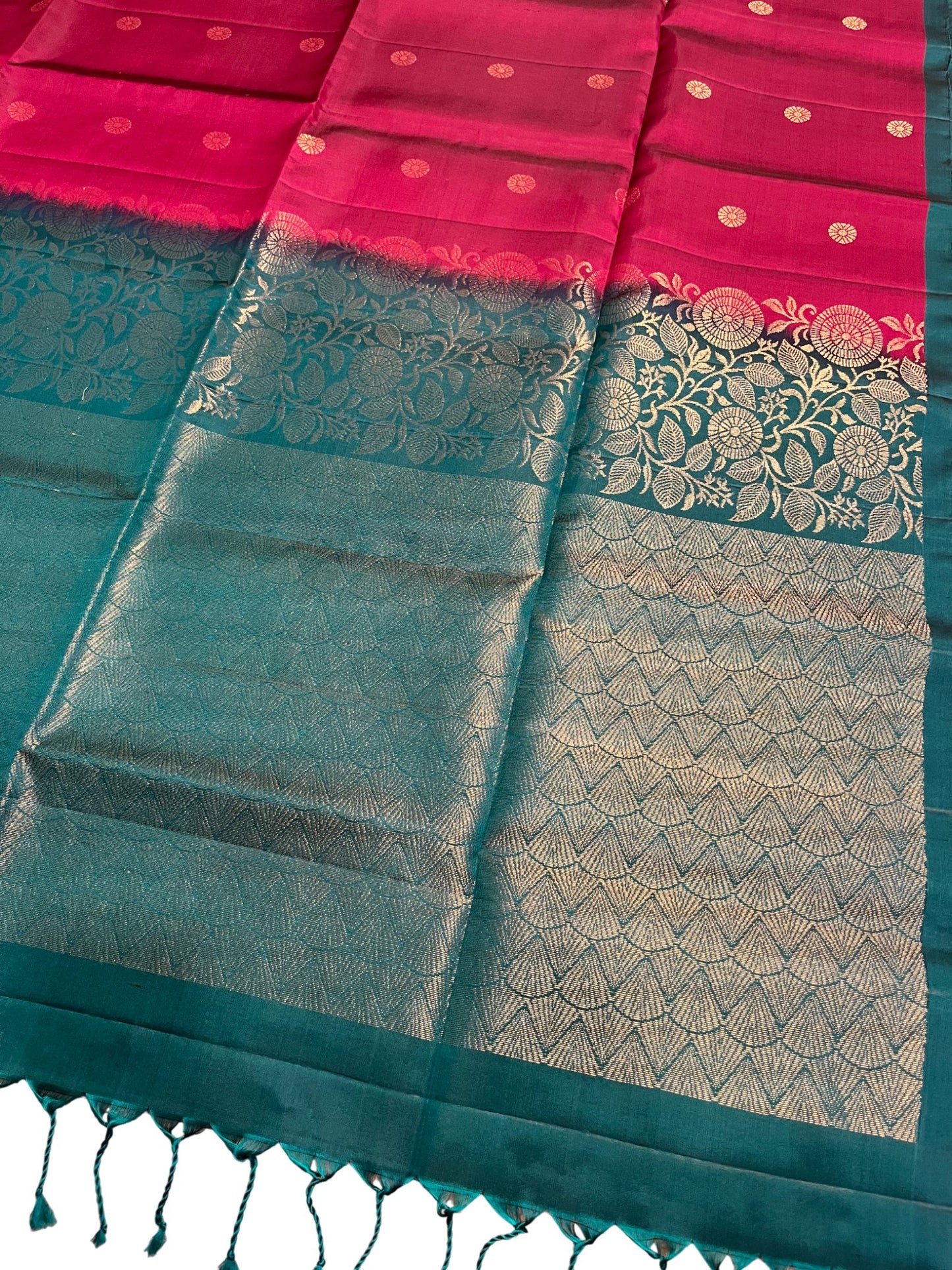 Southloom Pure Handloom Bridal Kanchipuram Silk Saree with Korvai Work (Blue & Purple)