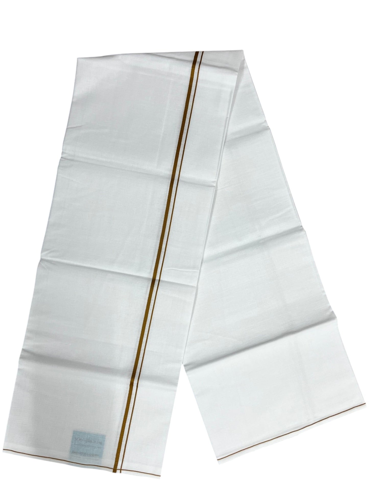 Southloom Pure White Cotton Single Mundu with Musturd Yellow Border (South Indian Kerala Dhoti)