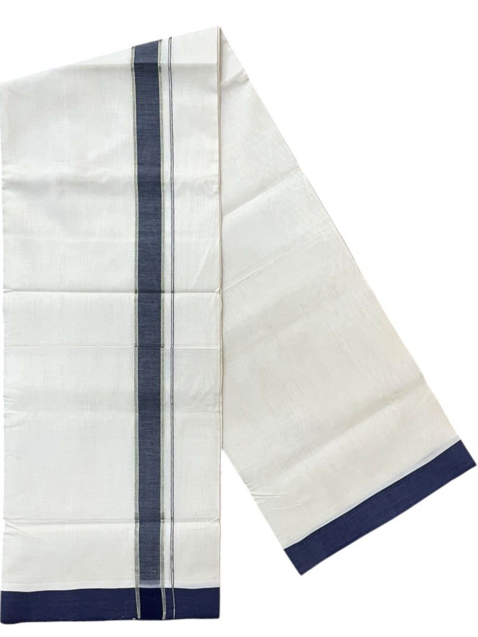 Southloom Balaramapuram Unakkupaavu Premium Handloom Cotton Double Mundu with Gold Kasavu and Blue Border