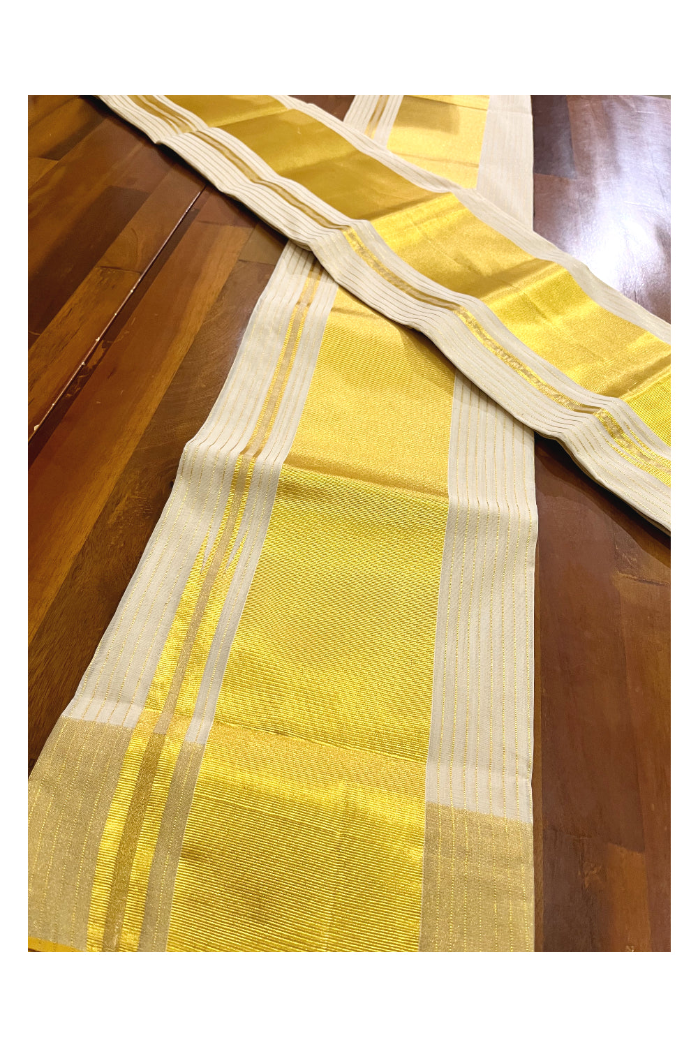 Southloom Super Premium Balaramapuram Handloom Pure Cotton Wedding Set Mundu with Lines Designs 2.70 Mtrs