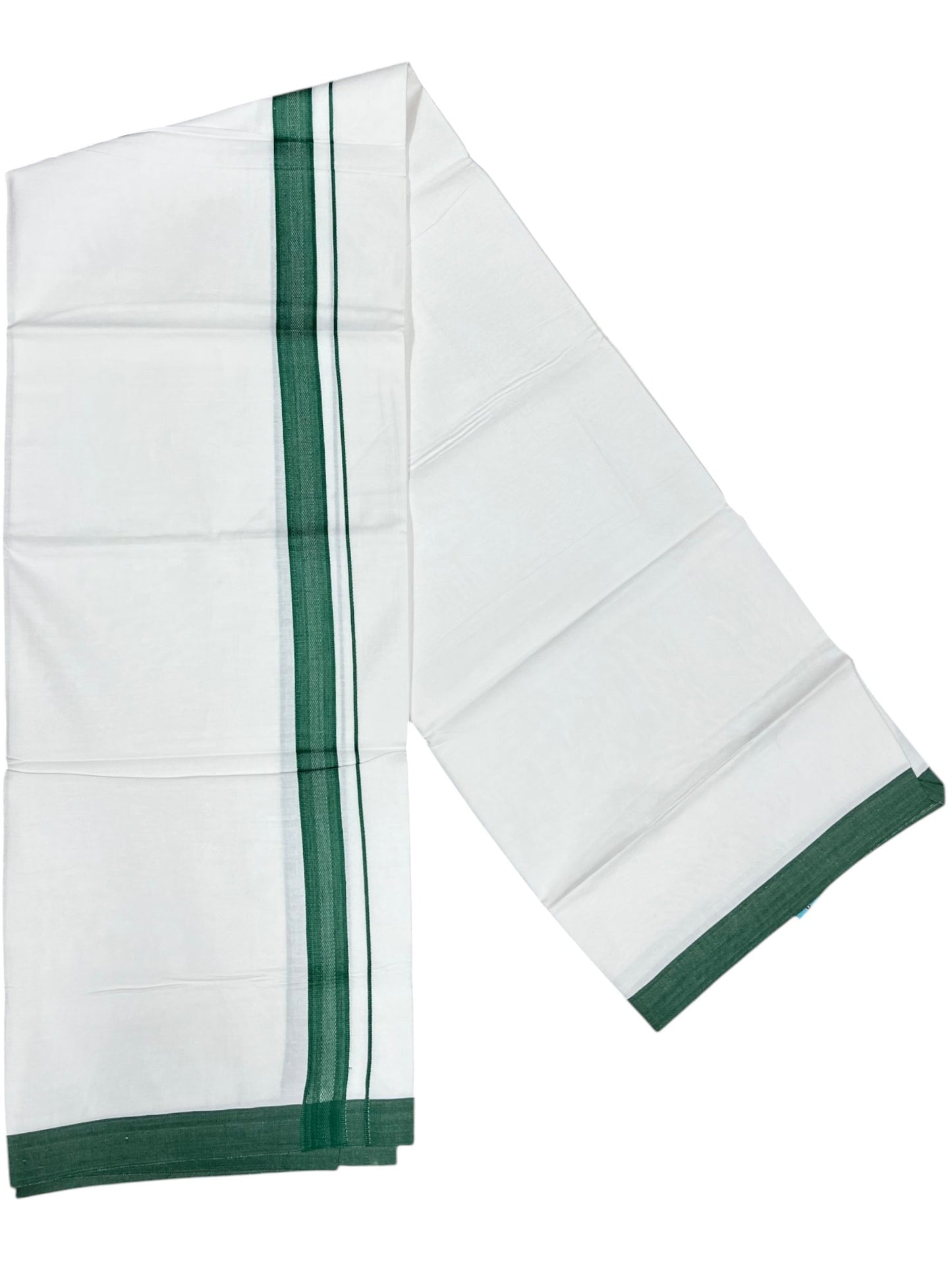 Southloom Pure White Cotton Mundu with Green Border (South Indian Kerala Dhoti)
