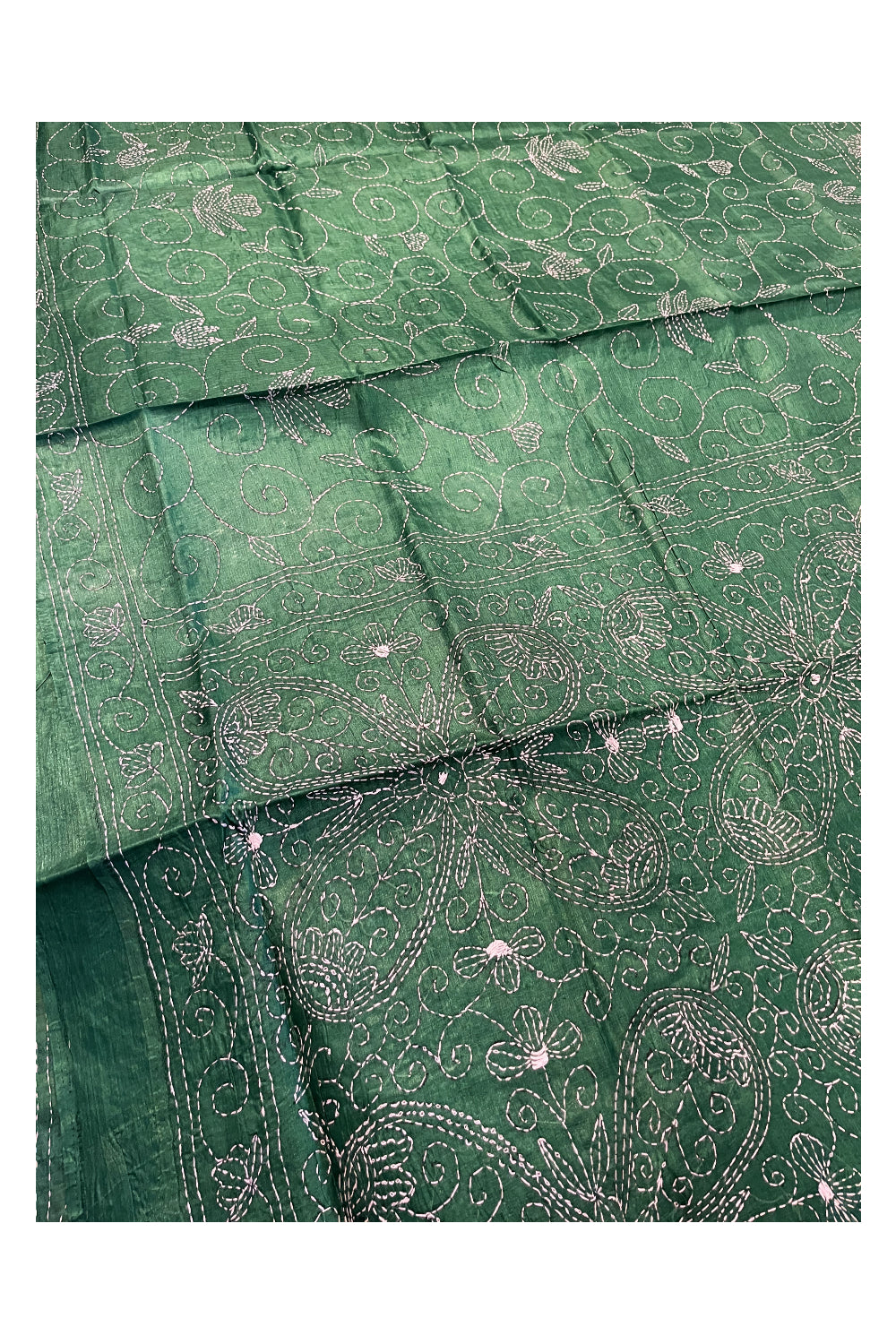 Southloom Kantha Thread Work Designer Green Saree