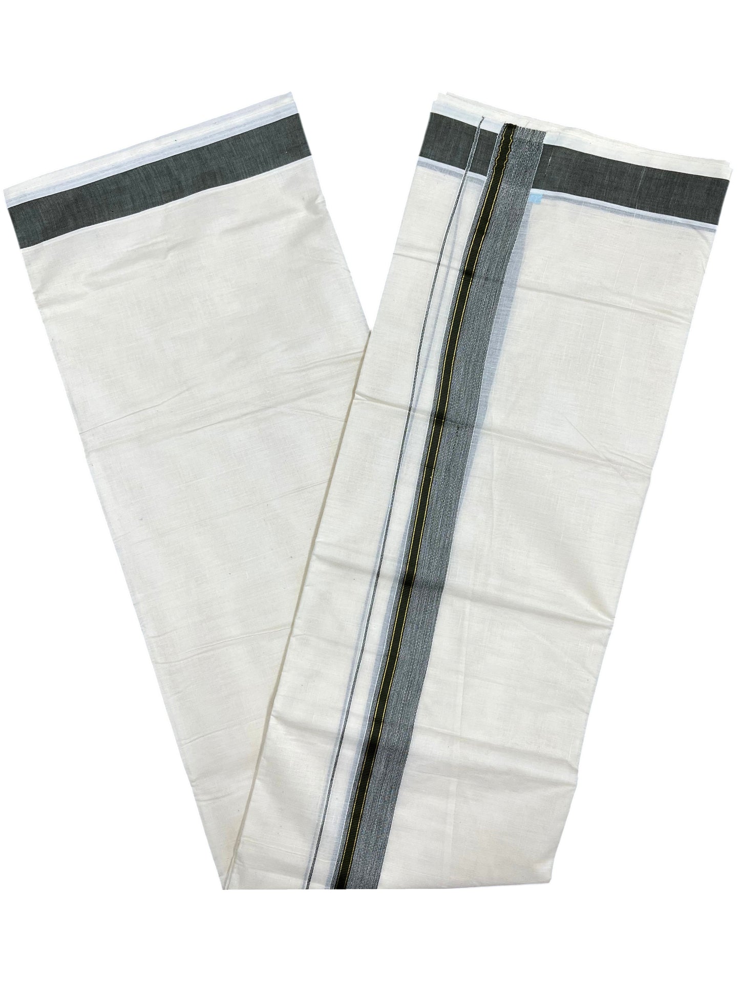 Southloom Pure Cotton Mundu with Gray Border (South Indian Kerala Dhoti)