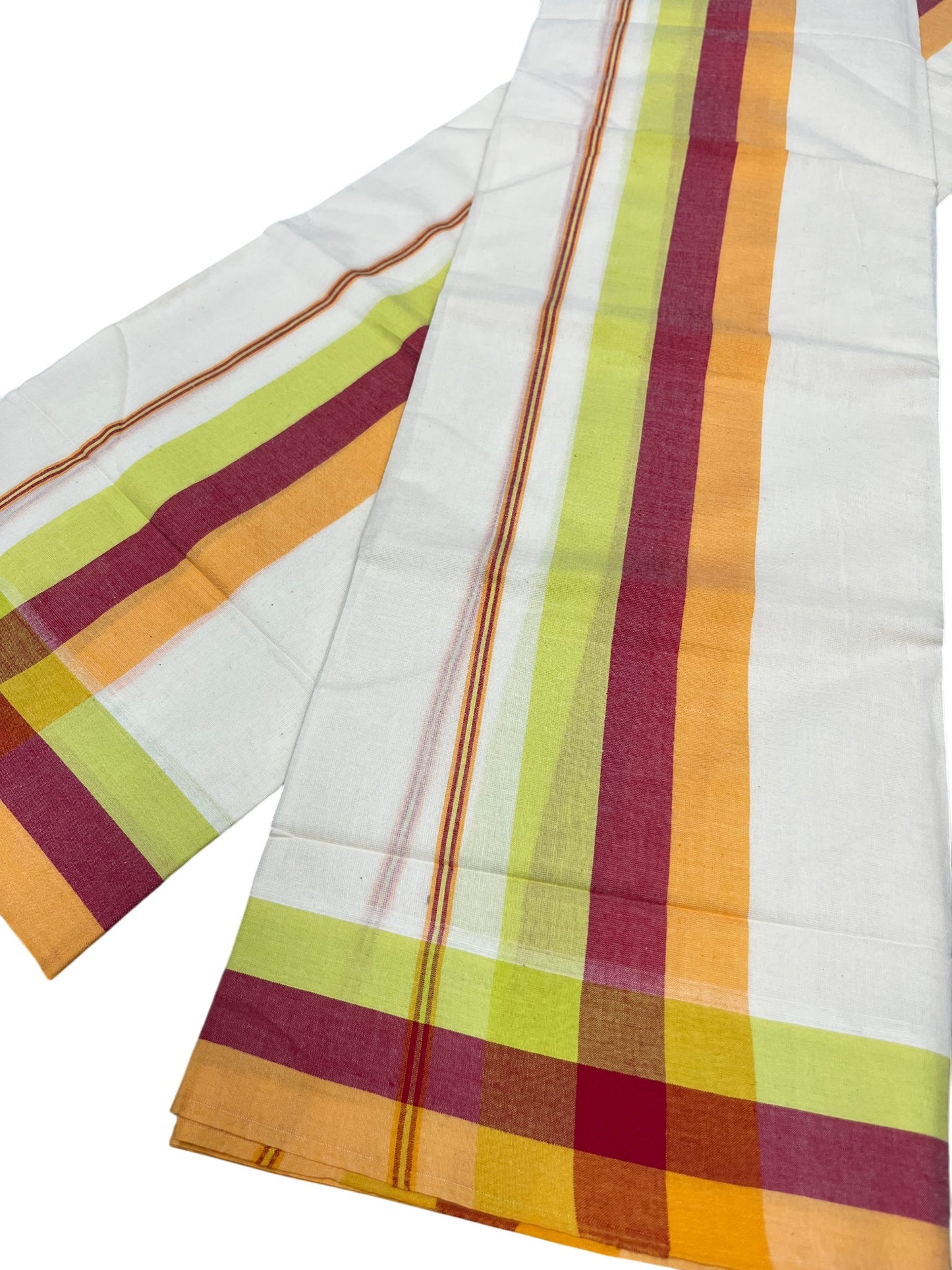 Southloom Pure Cotton Kerala Single Mulloth Set Mundu (Mundum Neriyathum) Orange & Red Border in 2.80 mtrs SL243
