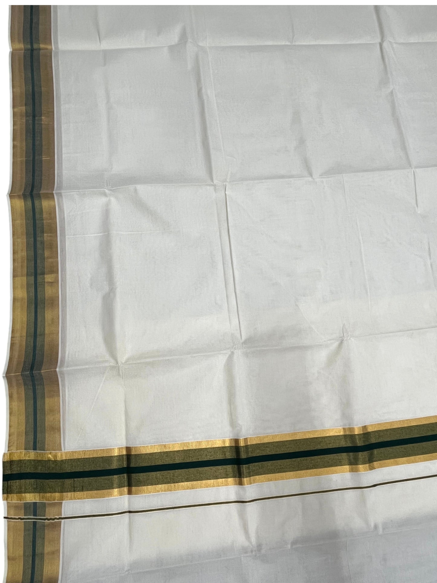 Southloom Pure Cotton Kerala Saree with Kasavu and Dark Green Border