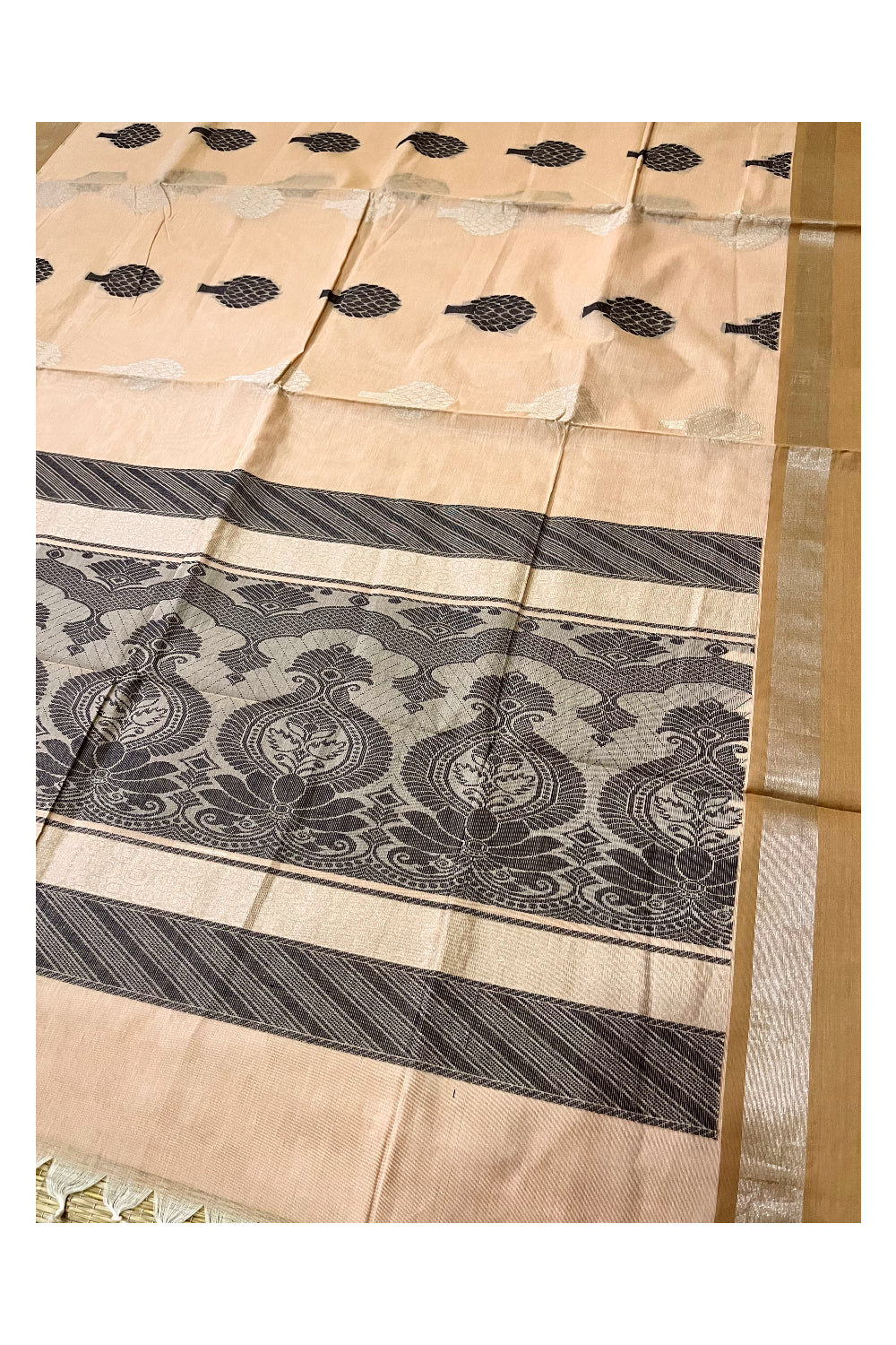 Southloom Light Brown Cotton Saree with Floral Woven Designs