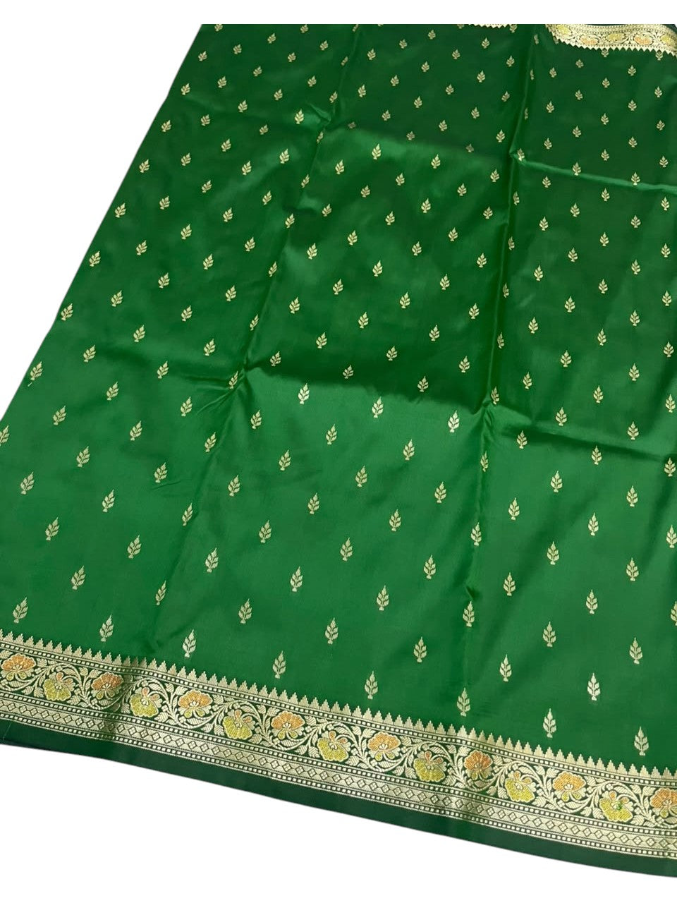 Southloom Satin Banarasi Silk Saree with Woven Work on Body And Borders In Green