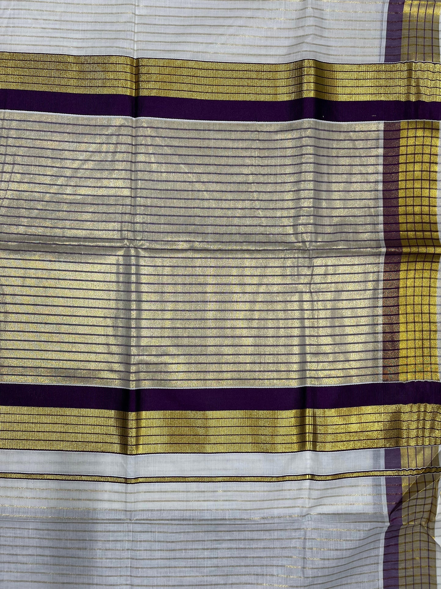 Southloom Kerala Pure Cotton Saree with Stripes on Body and Borders in  Purple SL334