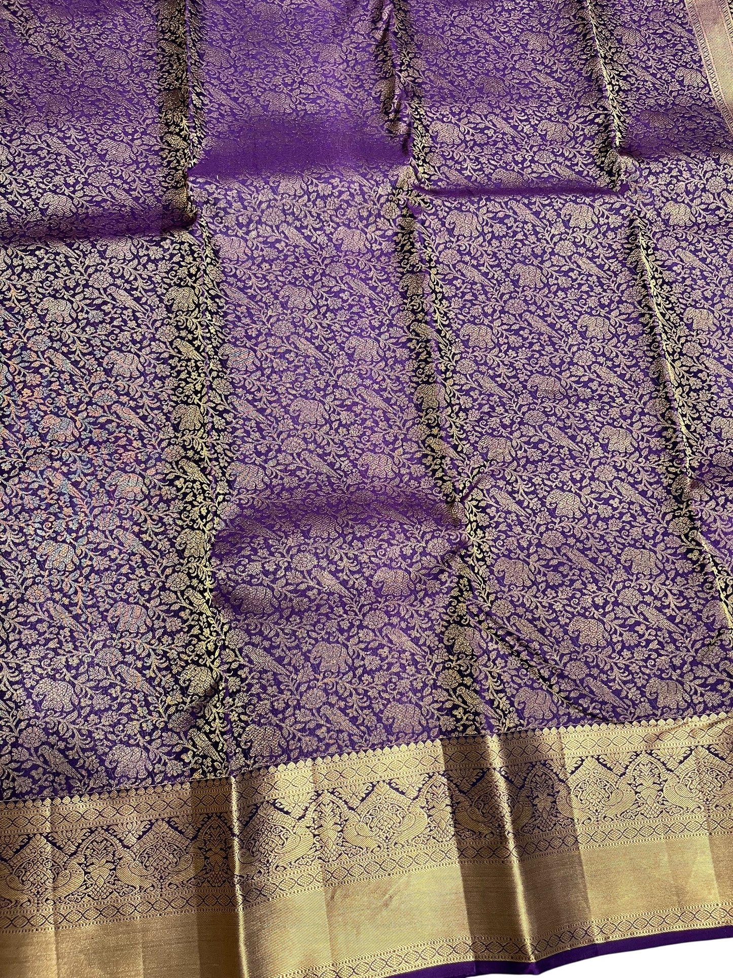 Southloom Pure Handloom Bridal Kanchipuram Silk Saree with Korvai Work (Violet)