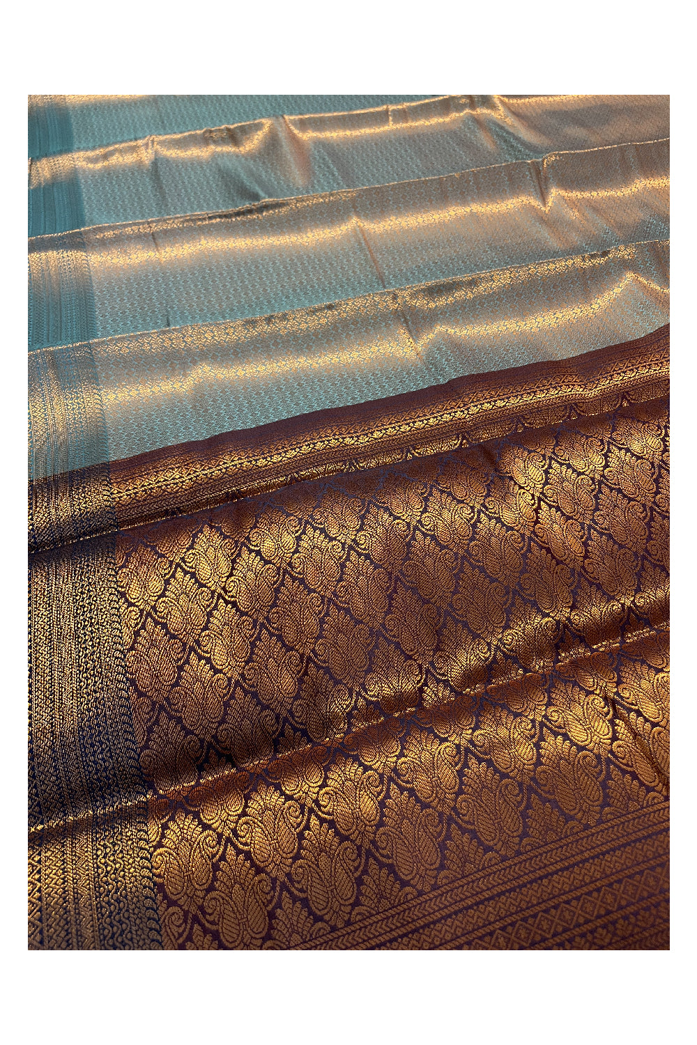 Southloom Premium Semi Silk Zari Work Brocade Saree in Blue Bridal with Matching Pallu (Kanchipuram Pattu Saree)