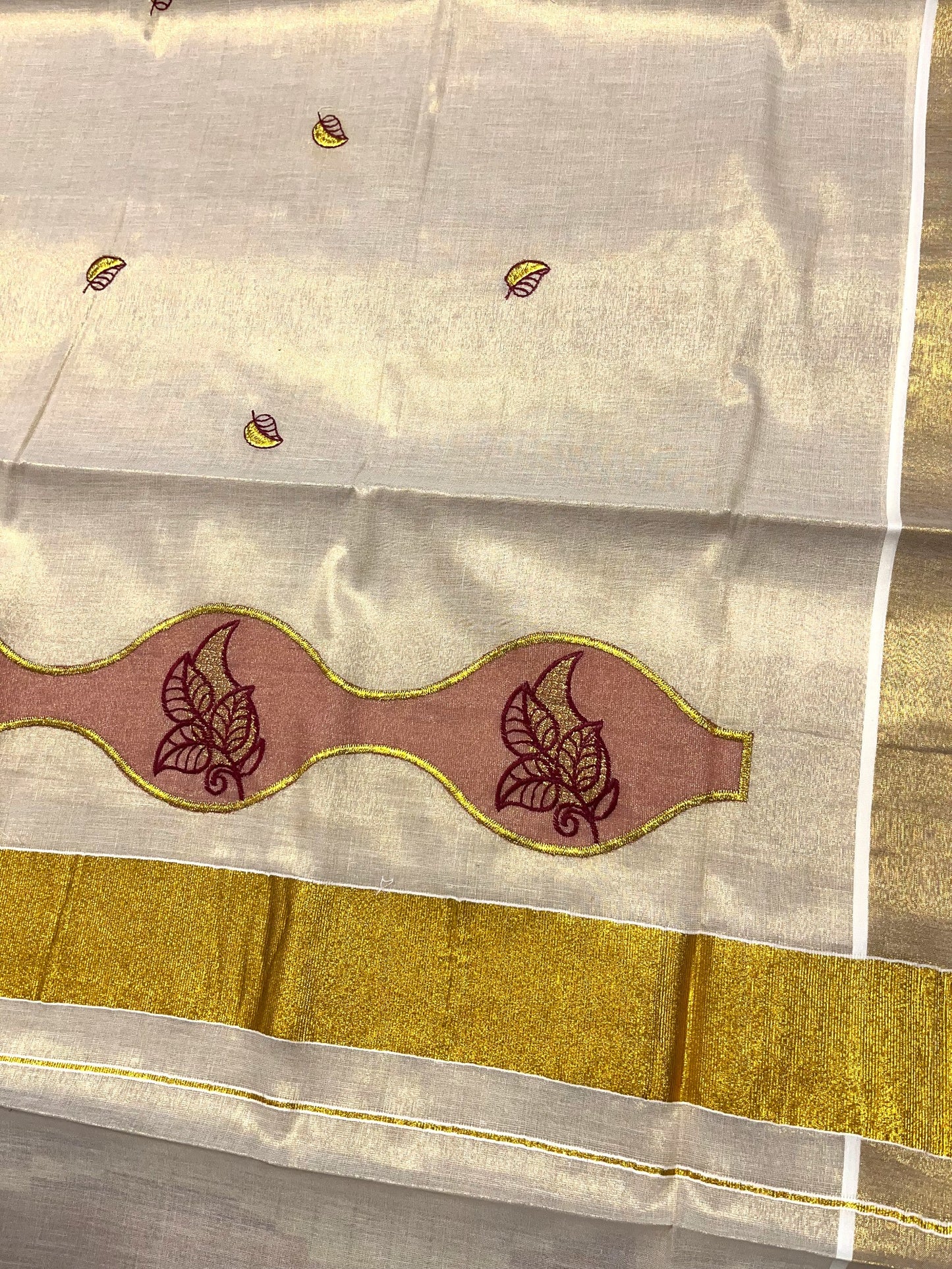 Southloom Tissue Kerala Kasavu Saree with Embroidery Design